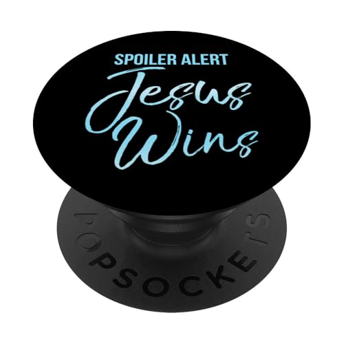 Cute Blue Watercolor Christian Gift Spoiler Alert Jesus Wins - PopSockets Ausziehbarer Sockel und Griff für Smartphones und Tablets PopSockets Klebender PopGrip von P37 Design Studio Jesus Shirts