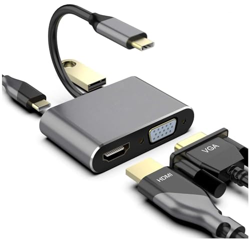 HUB USB Typ C zu VGA, HDMI, USB 3.0, 87 W PD Port Spliter Adapter für MacBook, iPad Pro, Dell XPS. USB-HDMI-VGA-4K-ULTRA-HD-Splitter-Adapter von P37