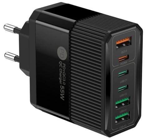 Ladegerät USB C Schnellladegerät 55 W 6 Ports USB C 25 W Mehrfachladegerät PD QC3.0 Handy-Ladegerät, Stecker Netzteil USB C Ladegerät Samsun S22 S23 S24 iPhones 15 14 13, Wandstecker Adapter von P37