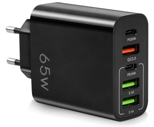 Multi-Ladegerät 65 W, Adapter 5 USB-C-Anschlüsse, QC3.0, USB-C-Adapter PD20 W, Multi-Ladegerät, schnelleres und sichereres Laden. Kompatibel mit Allen Mobiltelefonen, einschließlich Samsung, Xiaomi von P37
