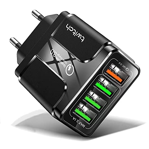 QC 3.0 Mehrfach-USB-Ladegerät mit 4 Ports, Quick Charger 3.0, kompatibel mit Allen Handys (Black) von P37
