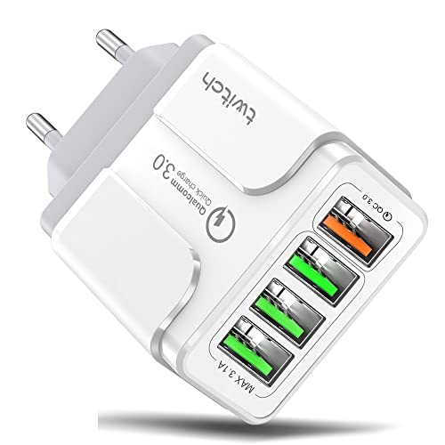 QC 3.0 Mehrfach-USB-Ladegerät mit 4 Ports, Quick Charger 3.0, kompatibel mit Allen Handys (White) von P37