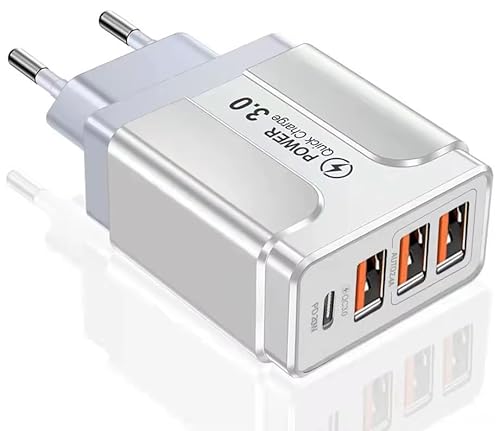 USB C Ladegerät, 4 Ports Mehrfachladegerät mit USB-C und USB-A, 36W Schnellladegerät Multi-USB Ladegerät, USB C mit QC.3.0 PD Power Adapter USB-Stromversorgung für alle Handys Mobil von P37