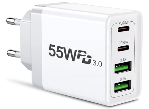 USB-C Ladegerät 55 W, 4 Ports, 2 USB-C-Anschlüsse 20 W, Schnellladung, Schnellladegerät, 4 Ports, Ladegerät Mehrfachsteckdose PD & QC3.0 Handy Ladegerät USB C Ladegerät USB Typ C USB-C Ladegerät 55 W, 4 Ports, 2 USB-C-Anschlüsse 20 W, Schnellladung, Schnellladegerät, 4 Ports, Ladegerät Mehrfachsteckdose PD & QC3.0 Handy Ladegerät USB C Ladegerät USB Typ C von P37