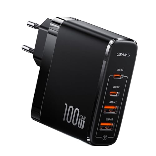 P4Y Kompaktes Ladegerät mit 4 USB-Anschlüssen (EU) 2xUSB-C+2xUSB US-CC145 T44 Schnellladung 100W PD3.0 +QC3.0 AFC,FCP, SCP GaN Chip Material: ABS Schwarz von P4Y