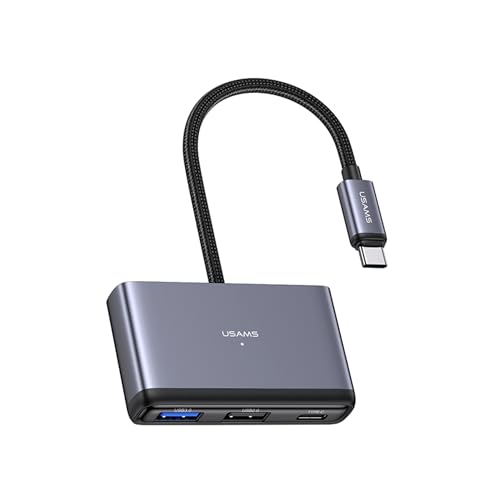 P4Y Multifunktionaler 4-in-1 USB-C HUB / 2xUSB-A 2.0,USB-A 3.0,USB-C Datenübertragung mit 5 Gb/s Material: ABS, Aluminiumlegierung Eingangsspannung: DC 5V dunkelgrau US-SJ627 von P4Y