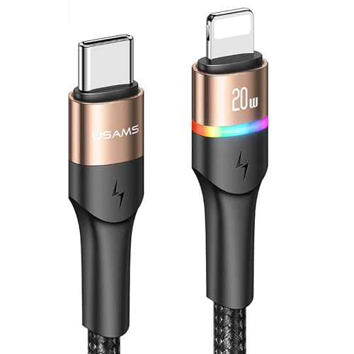 P4Y US-SJ538 U76 kompatibel mit Lightning zu USB Typ-C Kabel für schnelles Laden und Datenübertragung PD mit farbigem Licht Material: Aluminiumlegierung + TPE + geflochtenes Kabel 480 mbps. 1,2m Gold von P4Y