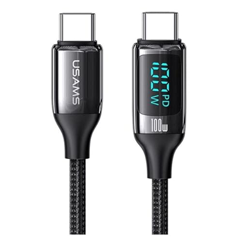 P4Y USB-C auf USB-C Kabel US-SJ559 U78 Fast Charging PD 100 W 5A LED Display Material: Nylon + Aluminium Braided Kompatibel: Geräte mit USB-C Anschluss 3m, Schwarz von P4Y