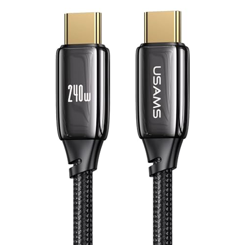 P4Y USB-C auf USB-C Kabel US-SJ581 U82 Schnellladung 240W PD3.1 5A Datenübertragung: 480 Mbps Intelligenter E-Marker Chip Materialien: TPE, Aluminium und geflochtenes Nylon Schwarz 2m von P4Y