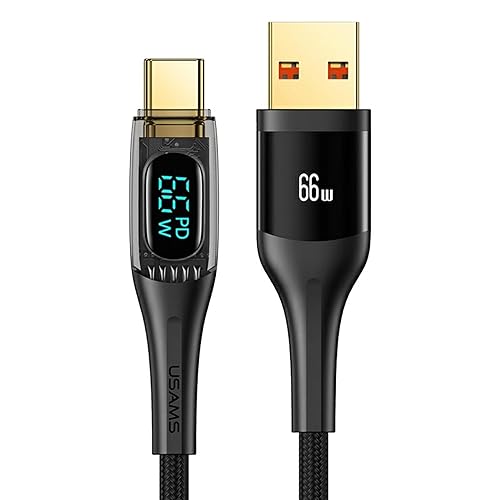 P4Y USB Typ-C Kabel US-SJ592 mit Digital Display Datenübertragungsgeschwindigkeit bis zu 480 Mbps Maximale Stromstärke 6A und Leistung 66W Black Shadow Serie 1.2m von P4Y