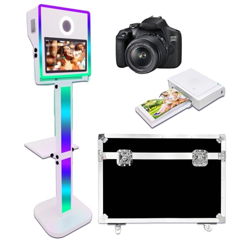 DSLR-Fotokabinen-Maschine mit Flugtasche, 15,6 Zoll (39,6 cm), Touchscreen, Fotoautomat für Party, Hochzeit, Events (Weiß, 15,6 Zoll + Kamera + Mini-Drucker) von PAAFNN