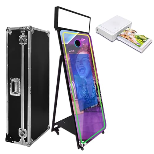 Magischer Spiegel, Fotokabine, 165,1 cm (65 Zoll), mit Flightcase, interaktiver Touchscreen-Spiegel, Fotokabinen-Maschine für Veranstaltungen, Partys, Hochzeiten, Vermietung (Schwarz (81,3 cm von PAAFNN