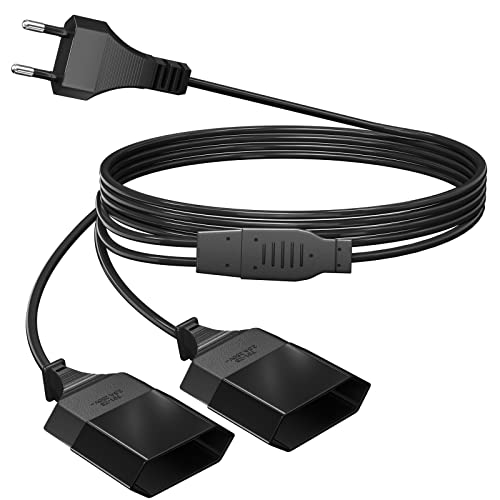 2M Stromkabel Verlängerung Netzkabel, 2-in-1 Verlängerungskabel Flachstecker, Typ-C Euro Stecker auf Typ-C Euro Buchse, Euro Verlängerung 0.75mm² für TV PC Computer Monitor Beamer Lampe, Schwarz von PABANCE