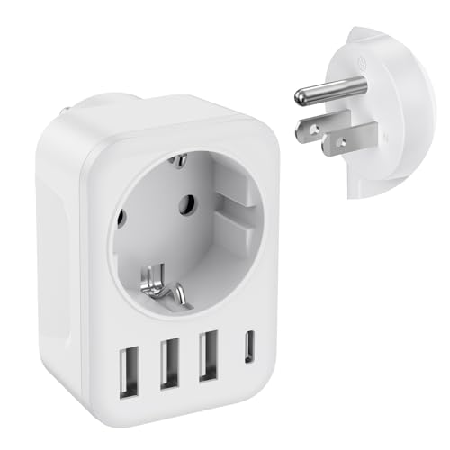 PABANCE Reiseadapter Netzadapter USA Adapter Amerika Deutschland Stecker, EU auf US, Typ-B Reisestecker für USA Amerika Kanada Mexiko Thailand Wand Steckdosen, Mit 3 USB/1 Typ C/AC Steckdosenadapter von PABANCE