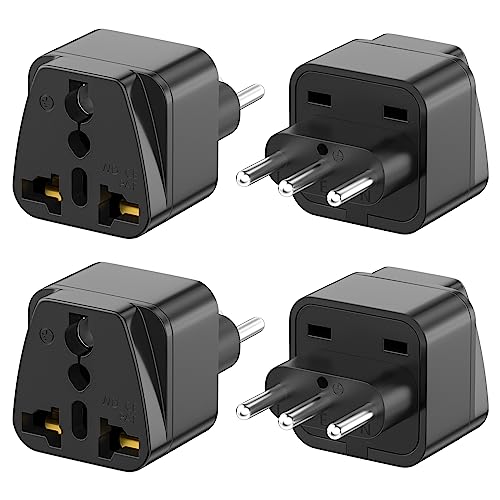 Reiseadapter, 4er Pack Universal-Reisestecker auf IT Reisestecker Adapter 2 Pin Europa auf 3 Pin Italien Stecker Typ L Schuko Adapter EU auf Italien Chile, Schwarz von PABANCE