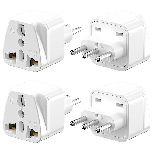 Reiseadapter, 4er Pack Universal-Reisestecker auf IT Reisestecker Adapter 2 Pin Europa auf 3 Pin Italien Stecker Typ L Schuko Adapter EU auf Italien Chile, Weiß von PABANCE