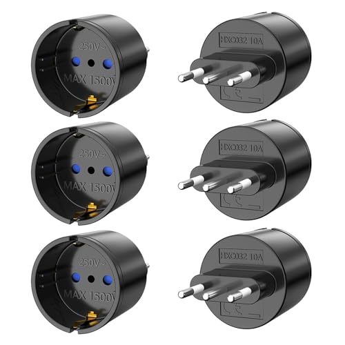 Reiseadapter, 6 Stück Europa/Deutschland auf Italien Reiseadapter, Typ-L Steckdosenadapter, Reisestecker für Italien, Syrien, Uruguay, Chile, Malediven - Schwarz Reiseadapter, 6 Stück Europa/Deutschland auf Italien Reiseadapter, Typ-L Steckdosenadapter, Reisestecker für Italien, Syrien, Uruguay, Chile, Malediven - Schwarz von PABANCE