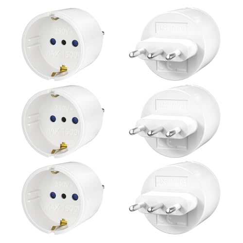 Reiseadapter, 6 Stück Europa/Deutschland auf Italien Reiseadapter, Typ-L Steckdosenadapter, Reisestecker für Italien, Syrien, Uruguay, Chile, Malediven - Weiß Reiseadapter, 6 Stück Europa/Deutschland auf Italien Reiseadapter, Typ-L Steckdosenadapter, Reisestecker für Italien, Syrien, Uruguay, Chile, Malediven - Weiß von PABANCE