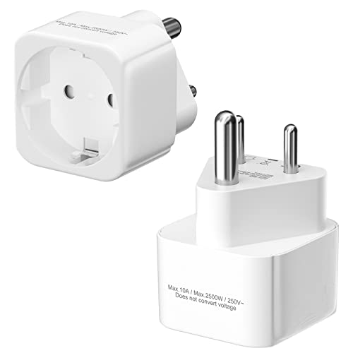 Reiseadapter Indien, Deutschland nach Indien Reiseadapter 2 Stück, PABANCE Reisestecker indien Typ D mit Erdungsschutz, Steckdosenadapter für Indien, Sri Lanka, Nepal, Niger(Weiß), Stromadapter indien von PABANCE