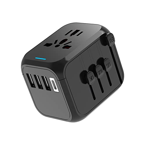 Reiseadapter Weltweit, Universal Steckdosenadapter Internationaler mit Kontrollleuchte Weltweit Unterstützt 3 USB und 1 Typ-C Reisestecker Adapter für Reise und Anschluss for EU UK AUS Asia Schwarz Reiseadapter Weltweit, Universal Steckdosenadapter Internationaler mit Kontrollleuchte Weltweit Unterstützt 3 USB und 1 Typ-C Reisestecker Adapter für Reise und Anschluss for EU UK AUS Asia Schwarz von PABANCE