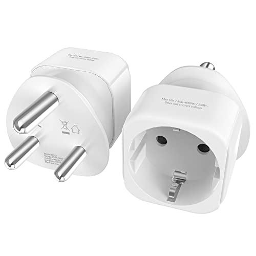 Südafrika Reiseadapter, EU nach Südafrika Reiseadapter 2 Pack, PABANCE Reisestecker Typ M mit Erdungsschutz, Steckdosenadapter für Südafrika, Sri Lanka, Lesotho, Tschad, Ghana, Bahrain(Weiß) von PABANCE