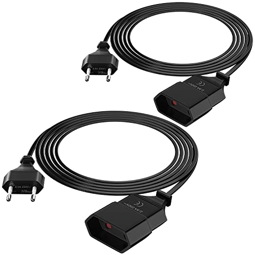 Verlängerungskabel 2m 2 Packs, Netzkabel 2 Polig, PABANCE Stromkabel Verlängerung Power Cable 250V Typ-C Eurostecker auf Typ-C Euro Buchse TV Computer Monitor Beamer Lampe Haushaltsgeräte, Schwarz von PABANCE