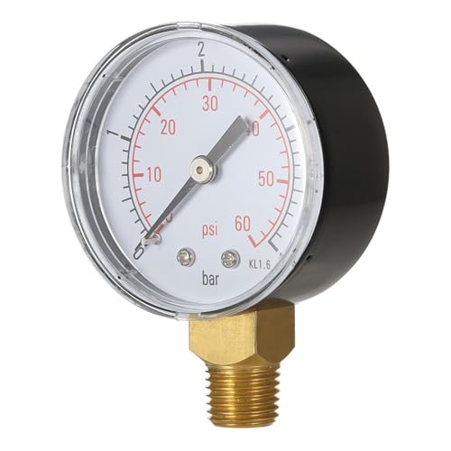 PABVRPYT Hydraulischer Druckmanometer für Poolfilter, 50 mm, 0 bis 60 psi, 0 bis 4 Bar, 1/4 Zoll NPT-Gewinde (TS-50-4bar) von PABVRPYT