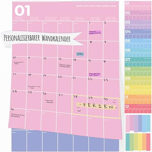 PACKLIST Monatlicher und jährlicher Wandplaner – 12 Monate JAN-DEZ – A3-Kalender mit großen Schreibflächen, 30 x 42 cm. Entwickelt, um Ihr Leben, Ihre Familie und Ihre Aktivitäten zu organisieren. von PACKLIST