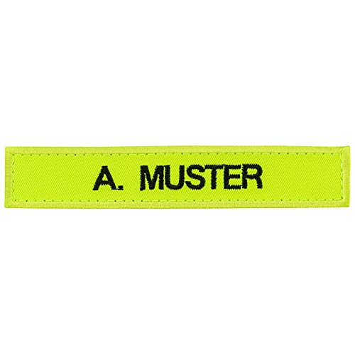 PACOTEX Namensschild bestickt mit eigenem Namen personalisiert Stickschild in vielen Größen und Farben mit Klett (110x25mm, neongelb) von PACOTEX