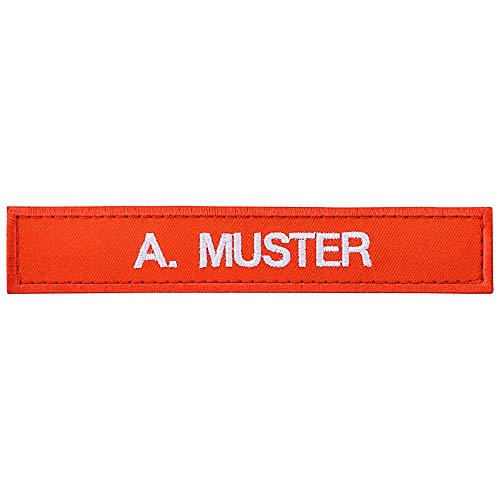 Namensschild bestickt mit eigenem Namen personalisiert Stickschild in vielen Größen und Farben mit Klett (110x25mm, orange) von PACOTEX