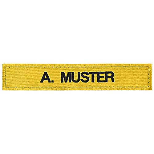 Namensschild bestickt mit eigenem Namen personalisiert Stickschild in vielen Größen und Farben mit Klett (120x20mm, gelbgold) von PACOTEX