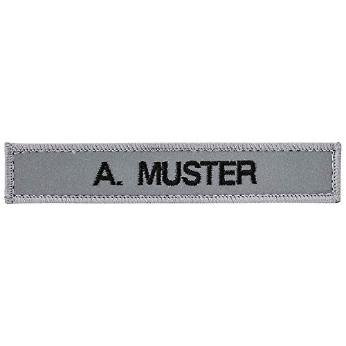 Namensschild bestickt mit eigenem Namen personalisiert Stickschild in vielen Größen und Farben mit Klett (120x20mm, silber reflektierend) von PACOTEX