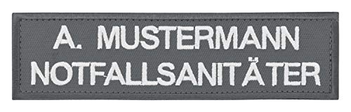 Namensschild bestickt mit eigenem Namen personalisiert Stickschild in vielen Größen und Farben mit Klett (120x30mm, grau) von PACOTEX