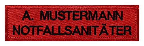 Namensschild bestickt mit eigenem Namen personalisiert Stickschild in vielen Größen und Farben mit Klett (140x38mm, rot) von PACOTEX