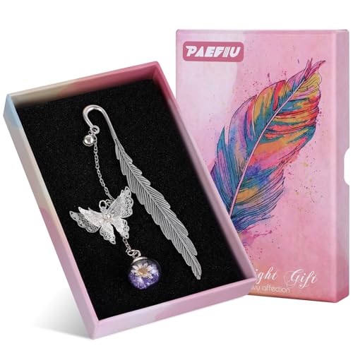 Lesezeichen Geschenk, Lesezeichen Metall Bookmark mit Schmetterling-Geschenk für Leseratten zum Lesen Lehrer Schüler Abschlussgeschenke hübsches Lesezeichen- Lila Anhänger von PAEFIU