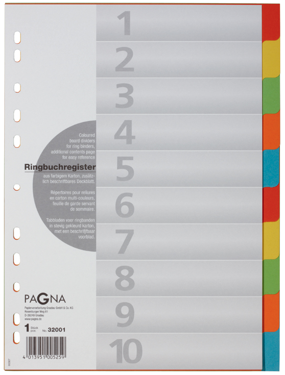 PAGNA Karton-Register, DIN A4, 10-teilig, 5-farbig von PAGNA