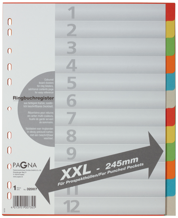 PAGNA Karton-Register, DIN A4, 12-teilig, überbreit von PAGNA