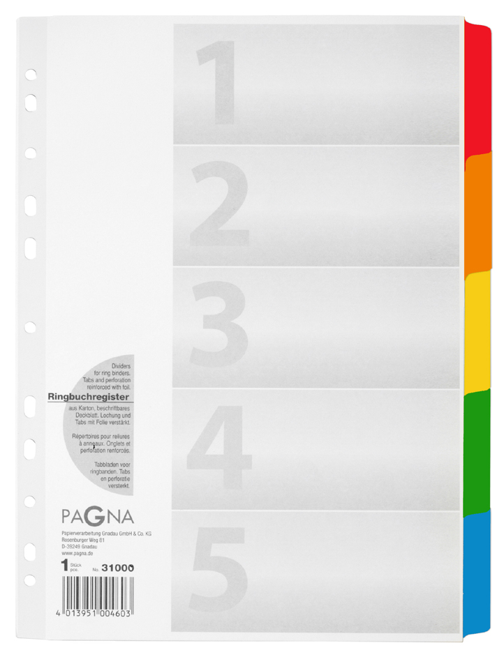 PAGNA Karton-Register, DIN A4, 5-teilig, 5-farbig von PAGNA