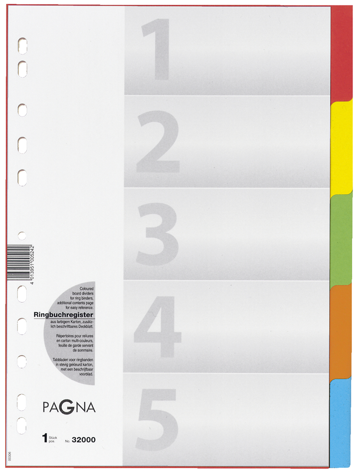 PAGNA Karton-Register, DIN A4, 5-teilig, 5-farbig von PAGNA