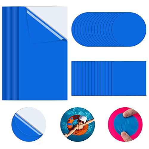 PAGOW 45 Stück selbstklebende PVC-Reparatur-Flicken-Set, Vinyl, für Pool-Luftmatratzen, quadratisch, 70 mm x 70 mm, rechteckig, 199 mm x 100 mm, rund, blau, 45 Stück von PAGOW