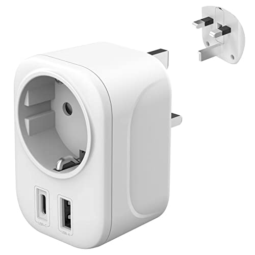 Reisestecker Adapter England Deutschland Stecker - Reiseadapter Typ G Steckdose UK Auf DE EU mit USB A & C 2.4A Steckdosenadapter England Irland Malta UK Adapter Reise Geschenk Gadgets Stromadapter von PAIDASHU