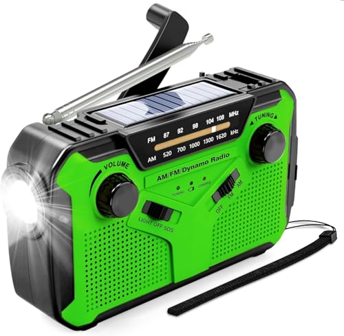 Solar Radio, AM/FM Tragbar Kurbelradio Dynamo Notfallradio mit 4000mAh Wiederaufladbare Batterie, Led Taschenlampe, SOS-Alarm für Camping, Ourdoor, Notfall (002) von PAIDASHU