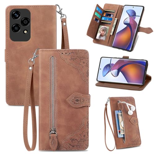 Handyhülle Kompatibel mit Honor 200 Lite 5G Hülle,Reißverschluss-Geldbörse, Klappkartenfächern, PU+TPU, hautfreundlicher geprägter Schutzhülle von PAINE
