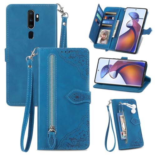 Handyhülle Kompatibel mit Oppo A9 2020/OPPO A5 2020 Hülle,Reißverschluss-Geldbörse, Klappkartenfächern, PU+TPU, hautfreundlicher geprägter Schutzhülle von PAINE