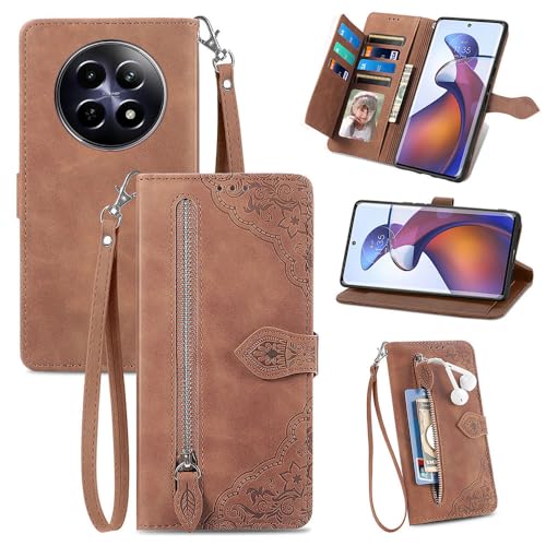 Handyhülle Kompatibel mit Realme 12 5G/Realme 12X 5G Hülle,Reißverschluss-Geldbörse, Klappkartenfächern, PU+TPU, hautfreundlicher geprägter Schutzhülle von PAINE