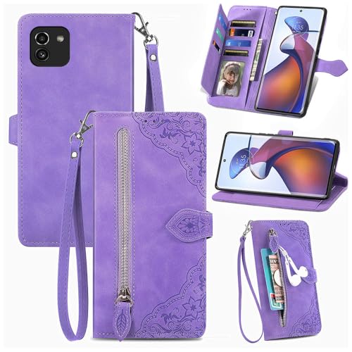 Handyhülle Kompatibel mit Samsung Galaxy A03 Hülle,Reißverschluss-Geldbörse, Klappkartenfächern, PU+TPU, hautfreundlicher geprägter Schutzhülle von PAINE