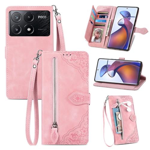 Handyhülle Kompatibel mit Xiaomi Poco X6 Pro 5G Hülle,Reißverschluss-Geldbörse, Klappkartenfächern, PU+TPU, hautfreundlicher geprägter Schutzhülle von PAINE