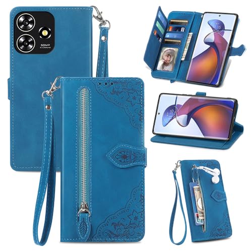 Handyhülle Kompatibel mit ZTE Blade A73 4G/ZTE Blade V50S 4G Hülle,Reißverschluss-Geldbörse, Klappkartenfächern, PU+TPU, hautfreundlicher geprägter Schutzhülle von PAINE