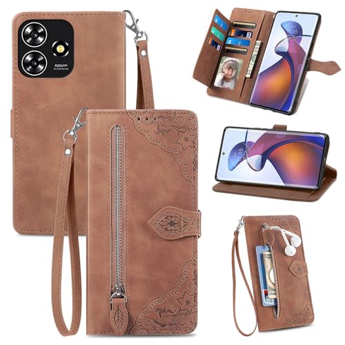 Handyhülle Kompatibel mit ZTE Blade A73 4G/ZTE Blade V50S 4G Hülle,Reißverschluss-Geldbörse, Klappkartenfächern, PU+TPU, hautfreundlicher geprägter Schutzhülle von PAINE