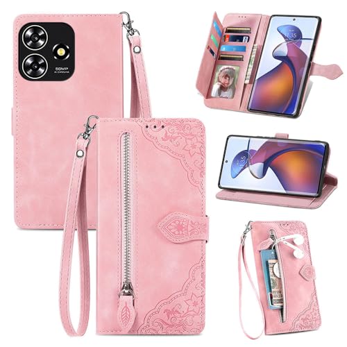 Handyhülle Kompatibel mit ZTE Blade A73 4G/ZTE Blade V50S 4G Hülle,Reißverschluss-Geldbörse, Klappkartenfächern, PU+TPU, hautfreundlicher geprägter Schutzhülle von PAINE